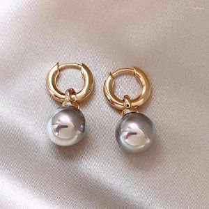 Boucles d'oreilles créoles pour femmes, accessoire de bijouterie en métal doux, élégant, gris, Imitation de perle, à la mode, arrivée de corée du sud, 2023