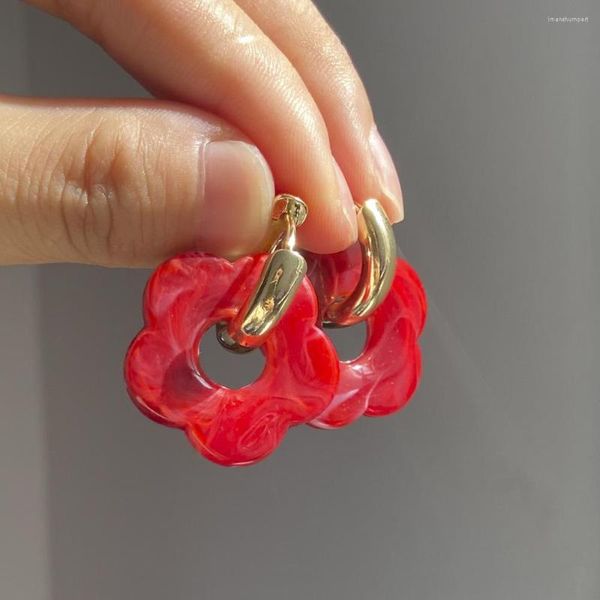 Pendientes de aro 2023 con abalorios acrílicos de resina y flores de colores, pendiente circular de Color dorado, hebilla para oreja para mujer, joyería de regalo bonita