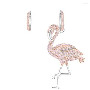 Boucles d'oreilles créoles en cristal et zircone cubique, en cuivre, flamant rose, pour femmes et filles, épingle percée, DYZ002023, 2023