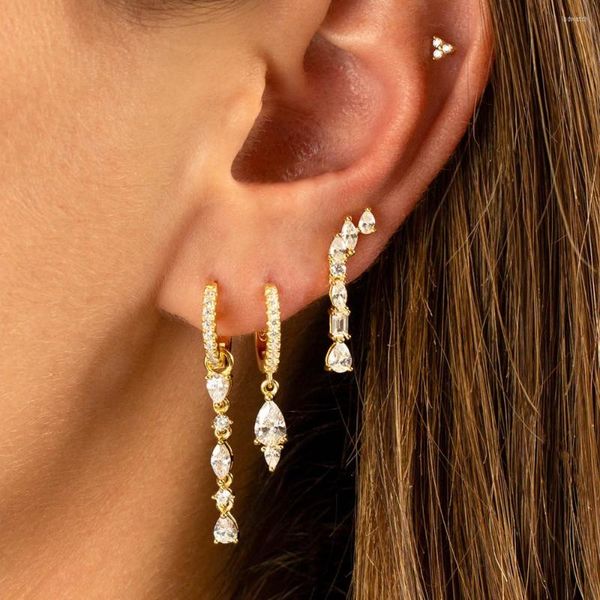 Boucles d'oreilles cerceaux 2023 Design Gold Color Zircon Water Drop Small Femmes Copper Pendant Piercing Bijoux de mariage coréen