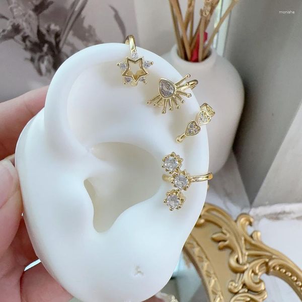 Pendientes de aro 2023 Diseño Mini Cuff Ear Gold Plated Brass Star Zircon Piercing gratis Joyería de moda para mujer