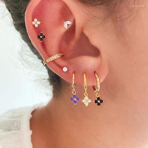 Hoepel oorbellen 2023 Mode roestvrijstalen bloem kleine vrouwen Koreaanse kristal zirkonia kraakbeen piercing sieraden