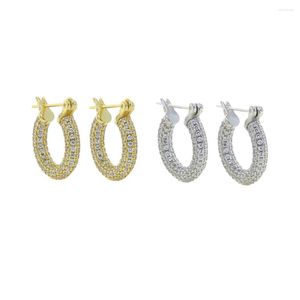 Boucles d'oreilles cerceaux 2023 Iced Out Bling Silver Color Cz Crystal Broute à oreilles Micro pave