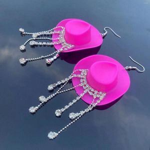 Pendientes de aro 2023 Joyas Tassel brillante sombrero de vaquero rosa Multicolor de estilo occidental para femenino golpeador de puerta