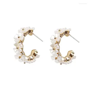 Boucles d'oreilles créoles pour femmes, accessoires de bijoux de mode coréenne, vente en gros, coquille acrylique blanche délicate, perle, pétale Floral, fleur, vente en gros, 2023