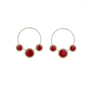 Pendientes de aro 2023 Punk rojo redondo esmalte mujeres Color dorado gran círculo joyería coreana Brincos declaración regalo