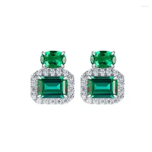 Pendientes de aro 2023 S925 Esmeralda cultivada en plata para mujer llena de joyas estilo Retro europeo y americano Noble