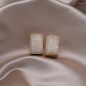 Boucles d'oreilles créoles 2023 Design coréen, bijoux à la mode plaqué or 14 carats, luxe carré en Zircon, accessoires de travail quotidiens élégants pour femmes