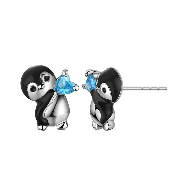 Pendientes de aro 2023, pendiente de pingüino con incrustaciones de cristal azul, lujosos y encantadores pendientes de animales, joyería esmaltada para mujer y niña, regalo 2023