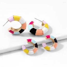 Hoop oorbellen 2023 Trend kleurrijke druipende olie metaal geometrische C-vormige oorring koperen studs voor vrouwelijke meisjes esthetische sieraden