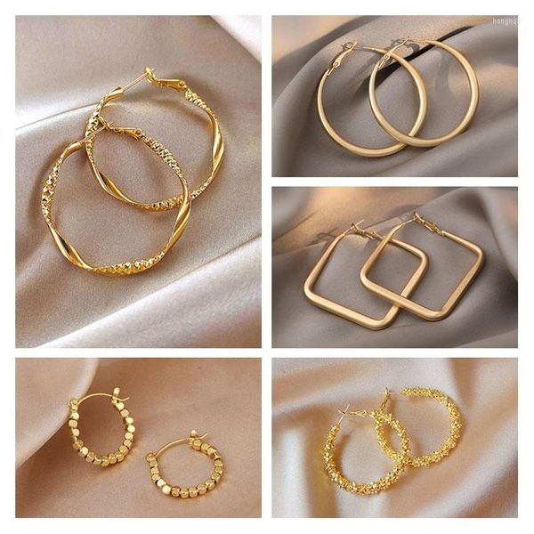 Pendientes de aro 2023 tendencia geométrica para mujer gran círculo cuadrado colgante gota Metal dorado joyería de mujer