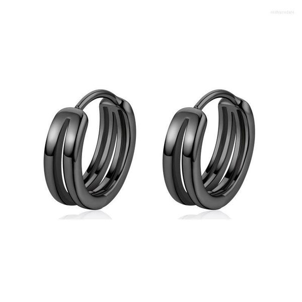 Pendientes de aro 2023 tendencia hueco doble anillo pequeño pendiente para hombres mujeres negro plata color Hip Hop gótico fiesta joyería Simple uso diario