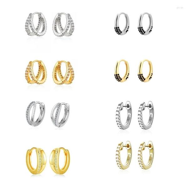 Boucles d'oreilles créoles 2023 tendance ronde cristal Zircon Double rangée pour femmes Arc Cartilage bijoux Oorbellen accessoires