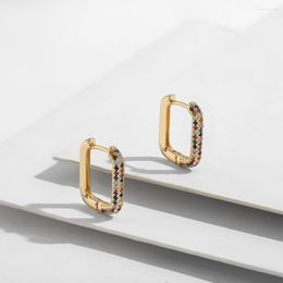 Hoop oorbellen 2023 Trendy kleurrijk CZ Crystal for Women Fashion Gold Color Geometric Rectangle Earring Ear Buckle Sieraden