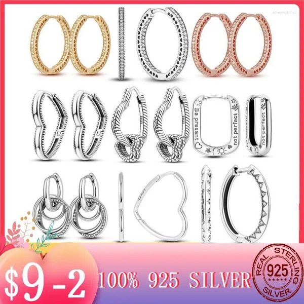 Boucles d'oreilles Hoop 2024 925 Silver Moments Charme pour les femmes Trendy Big Circle Fashion Bijoux MAISONS