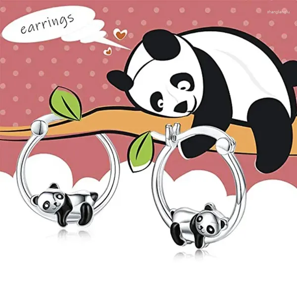 Boucles d'oreilles cerceaux 2024 Panda noir pour femmes mignons filles cercle de couleur argentée mode polyvalent bijoux de bijoux