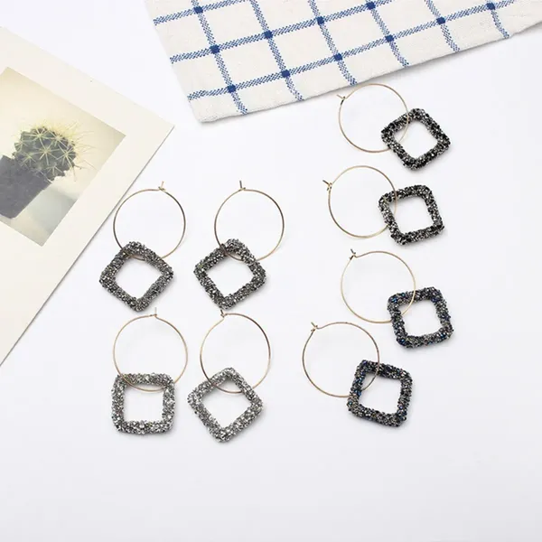 Boucles d'oreilles créoles carrées noires, grande taille, cadeau pour femmes, à la mode, 2024