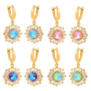 Hoop oorbellen 2024 koperen bling glanzend CZ Crystal Small Drop Creative Sunflower For Women Party/Gifts Model Fine Jewelry