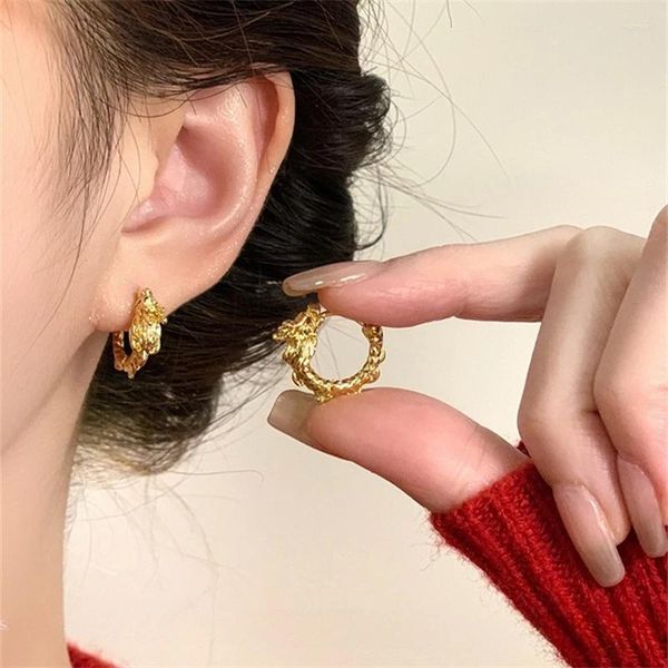 Boucles d'oreilles créoles Design Dragon mignon zodiaque doré pour femmes et filles, bijoux cadeau d'anniversaire, Fortune, 2024