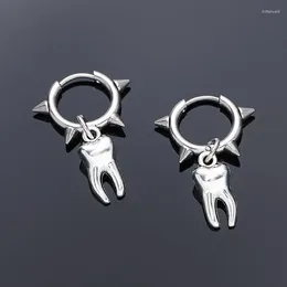 Boucles d'oreilles créoles gothiques couleur argent, clous à dents, accessoire Rock Grunge, breloques pour femmes, Punk coréen, bijoux cadeaux, 2024
