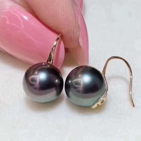 Pendientes de aro 2024 de oro auténtico de 18 quilates, Perla Negra Natural para mujer, regalo de aniversario de esposa tahitiana a la moda