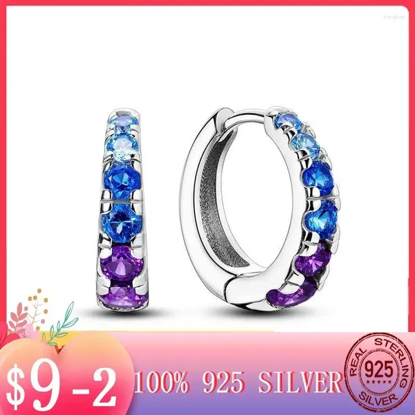 Pendientes de aro 2024 Galaxia de circón púrpura de color azul profundo espumoso para adolescentes Mujeres niñas femeninas Color plateado Fashion Luxury Jewelry