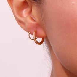 Boucles d'oreilles créoles en acier inoxydable 2024 PVD, Double couche de zircone cubique pavée pour femmes, couleur or argent, petits Huggies