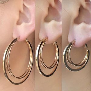 Hoop oorbellen 2024 Trendy gouden kleur dubbele laagcirkel voor vrouwelijke mannen overdreven metaalronde statement sieraden geschenken