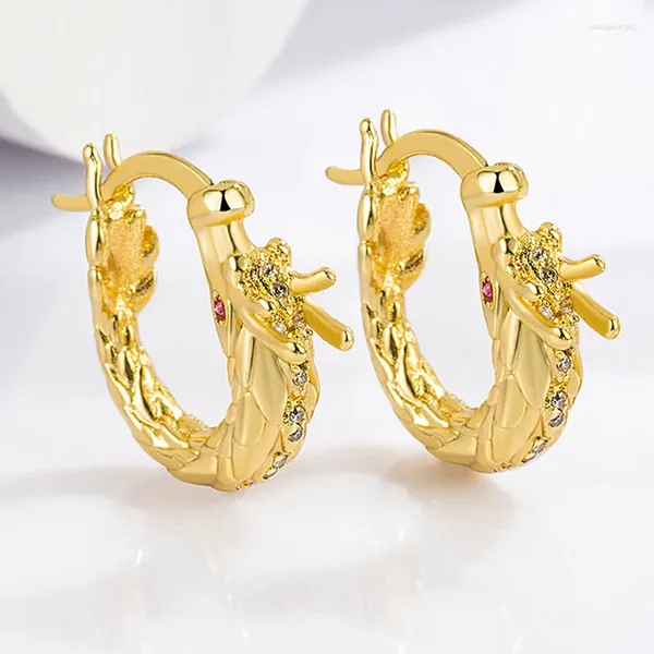 Boucles d'oreilles créoles en Zircon 2024, bijoux d'oreille Dragon du zodiaque chinois, motif de Sculpture Vintage, boucle couleur argent et or 925, KOFSAC