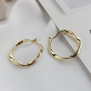 Boucles d'oreilles créoles 21.6mm 22.7MM 18K plaqué or jaune 925 argent Sterling géométrique cordée torsadée grand cercle Huggie BIJOUX