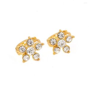 Pendientes de aro 24K Color oro Mujer Piedra para siempre Clásico Estilo simple Flor de estrella Joyería elegante