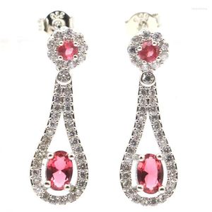 Boucles d'Oreilles Créoles 27x9mm Accrocheur Rose Framboise Rhodolite Grenat Riche Bleu Violet Tanzanite Blanc CZ Bijoux Pour Femme Argent