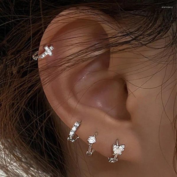Boucles d'oreilles créoles, 2 pièces, petits Huggies, Tragus, Piercing, filles et femmes, petit pendentif en cristal de zircone, bijoux de Cartilage