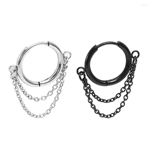 Boucles d'oreilles cerceau 2 pièce/ensemble en acier inoxydable, petit cercle noir pour femmes, anneau d'oreille épais, Piercing gland avec chaîne, bijoux