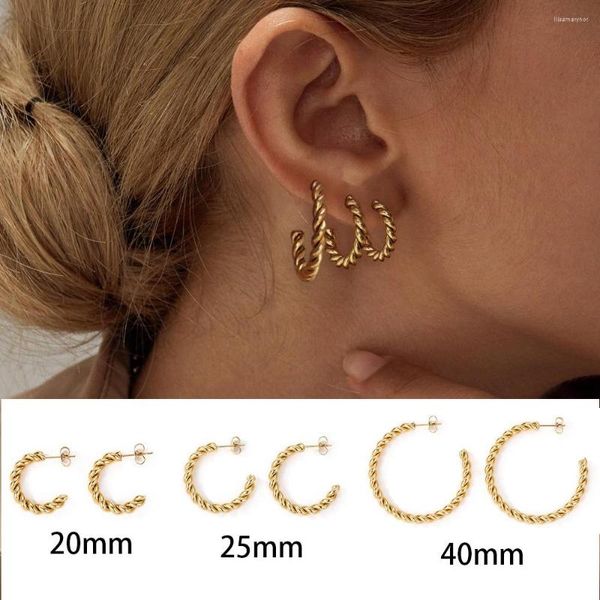 Boucles d'oreilles créoles 2 pièces en acier inoxydable spirale torsion pour les femmes couleur or ronde 20 MM 25 MM 40 MM C forme Punk boucle d'oreille Piercing bijoux
