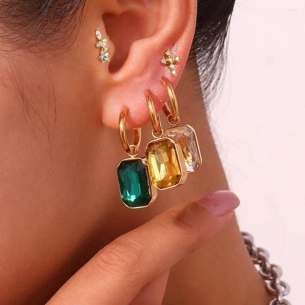 Pendientes de aro 2 uds cuadrados de acero inoxidable para mujer Vintage Color dorado estrella Cruz pendiente boda joyería de Navidad regalo Bijoux Femme