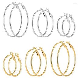 Boucles d'oreilles créoles 3/4/5/6 cm en acier inoxydable grand cercle couleur unie Style Punk métal rond pour femmes bijoux cadeau