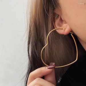 Boucles d'oreilles en forme de cœur pour femmes, 30mm-60mm, en acier inoxydable, grande boucle d'oreille exagérée, couleur or, Hip Hop Rock, bijoux à la mode coréenne