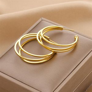 Boucles d'oreilles créoles en acier inoxydable 316L clou multicouche exagéré pour femmes mode C Type femme Simple fille bijoux cadeaux