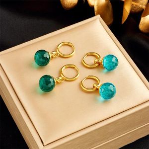 Boucles d'oreilles créoles en acier inoxydable 316l, pendentif de luxe en perles semi-transparentes bleues et vertes pour femmes, boucle d'oreille, ne se décolore pas, bijoux cadeau