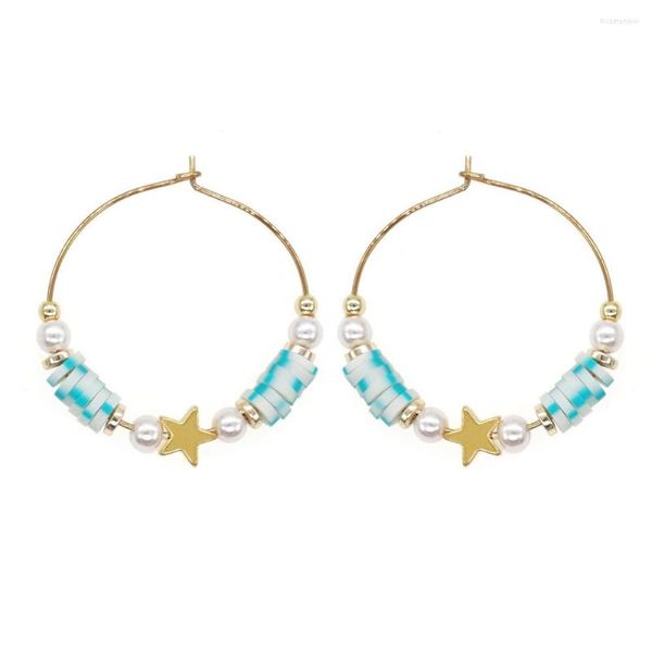 Boucles d'oreilles créoles 35mm Heishi perlé polymère argile Boho Chic bijoux accessoires pour femmes oreille Huggies bas Stu