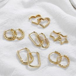 Hoop oorbellen 3pairs kleine geometrische sterren hart set voor vrouwen goud kleur twist chain huggies oor buckle statement sieraden