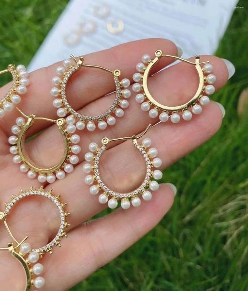 Boucles d'oreilles créoles 3 paires de perles Vintage en laiton plaqué or, grandes perles Cz incrustées, tendance pour femmes, cadeau d'anniversaire de mariage
