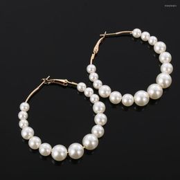 Boucles d'oreilles créoles 3UMeter femmes élégantes perles blanches rondes fille fête d'anniversaire grand cercle de perles fiançailles de mariage