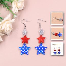 Boucles d'oreilles créoles 4 juillet acrylique patriotique rouge blanc bleu drapeau américain étoile Dangle Glitter Independence Memorial Day