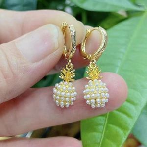 Pendientes de aro 5 pares chapados en oro linda fruta piña perla de agua dulce colgante pendiente joyería para mujeres niñas regalo