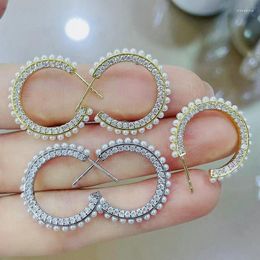 Boucles d'oreilles créoles 5 paires/lot exquise perle en forme de fleur plaqué or perle/cz bijoux de luxe en gros