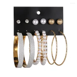 Boucles d'oreilles créoles pour femmes, ensemble de 6 paires de perles, piercings circulaires, clous d'oreilles géométriques Vintage, bijoux