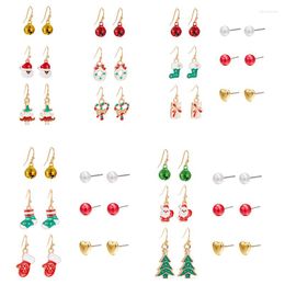 Hoop oorbellen 6pairs/set trendy Xmas Tree Red Socks Snowman Santa Claus Christmas Gifts Accessoires For Women
