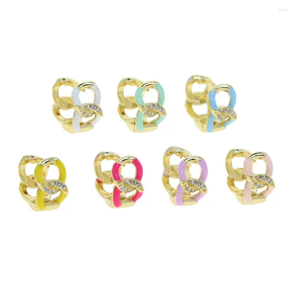 Pendientes de aro 7 colores Pastel esmalte de neón oro pavé CZ abierto Eslabón cubano pendiente en forma de joyería de mujer